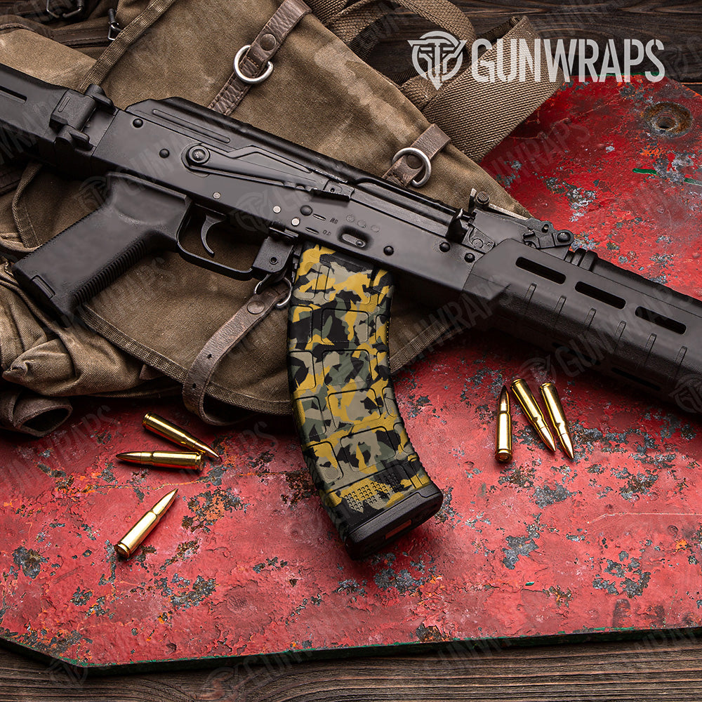 AK 47 Mag Erratic Militant Yellow Camo Gun Skin Vinyl Wrap Online now