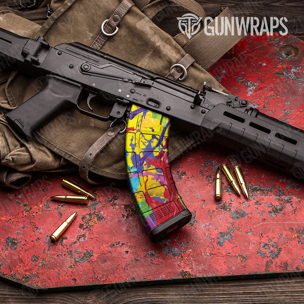 AK 47 Mag Paint Splatter Yellow Gun Skin Vinyl Wrap