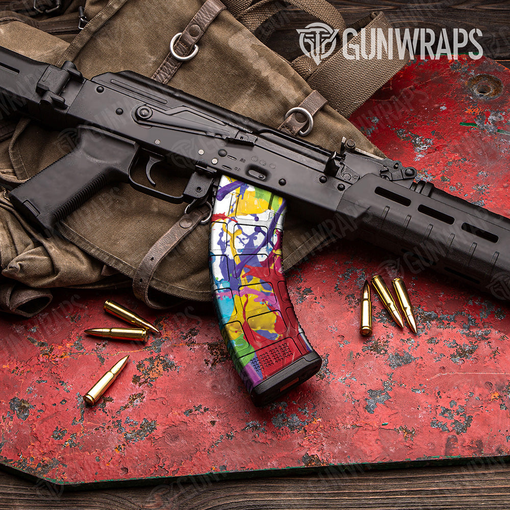 AK 47 Mag Paint Splatter White Gun Skin Vinyl Wrap