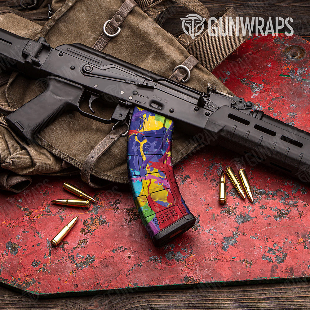 AK 47 Mag Paint Splatter Blue Gun Skin Vinyl Wrap Online now