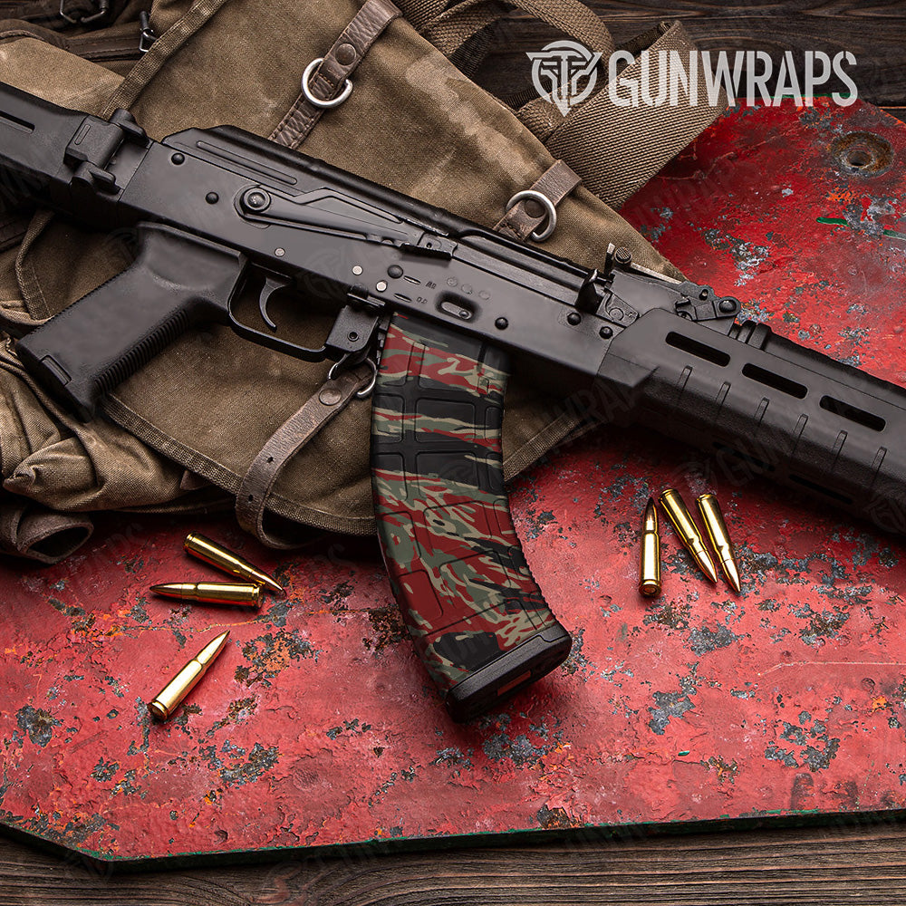 AK 47 Mag Vietnam Tiger Stripe Militant Red Gun Skin Vinyl Wrap