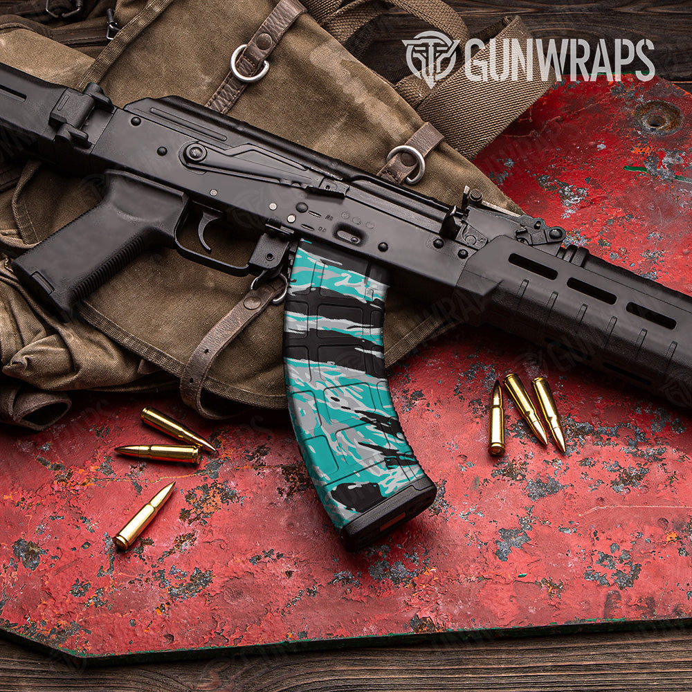 AK 47 Mag Vietnam Tiger Stripe Tiffany Blue Tiger Gun Skin Vinyl Wrap