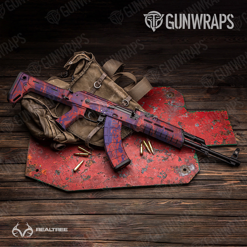 AK 47 Realtree WAV3 Red Blue Camo Gun Skin Vinyl Wrap Fashion