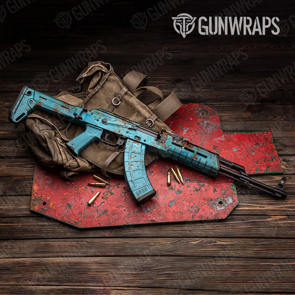 AK 47 Rust 3D Tiffany Blue Gun Skin Vinyl Wrap