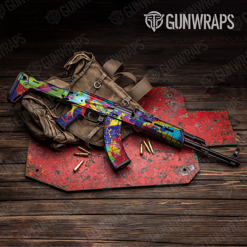 AK 47 Paint Splatter Blue Gun Skin Vinyl Wrap Discount