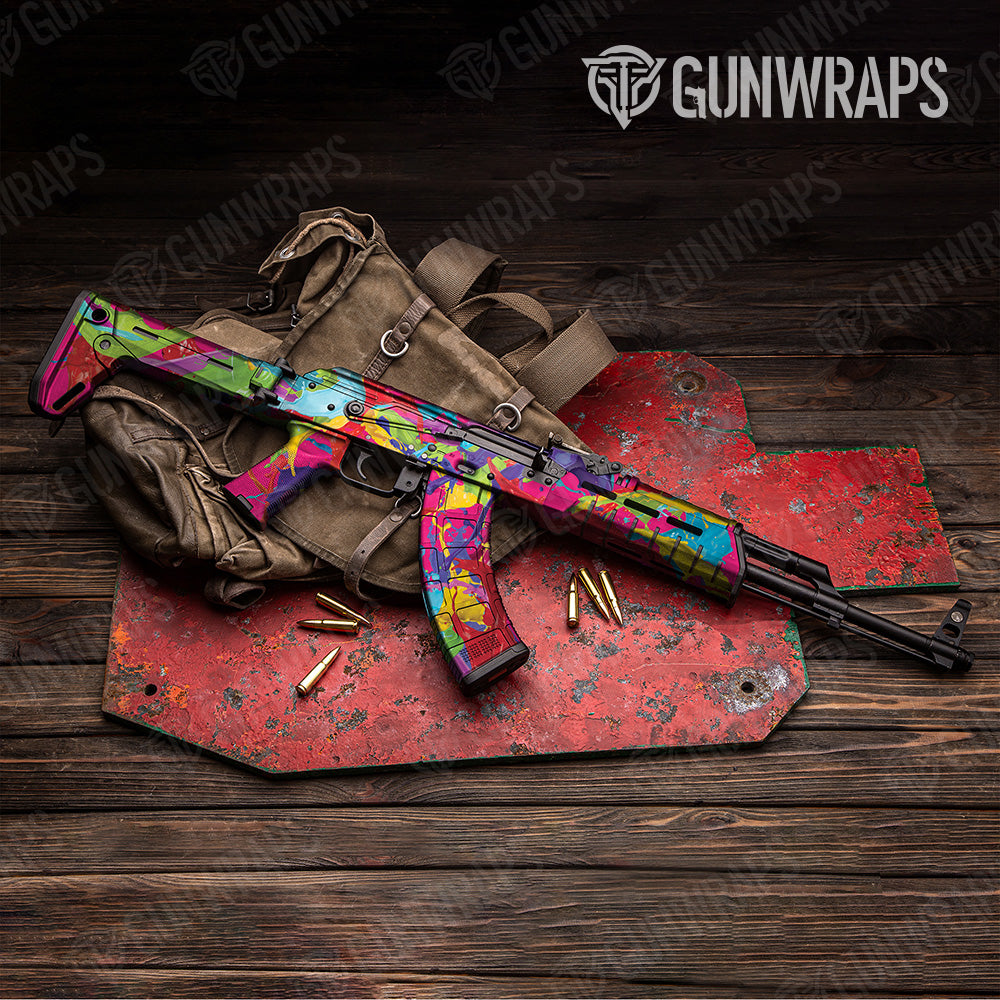 AK 47 Paint Splatter Magenta Gun Skin Vinyl Wrap