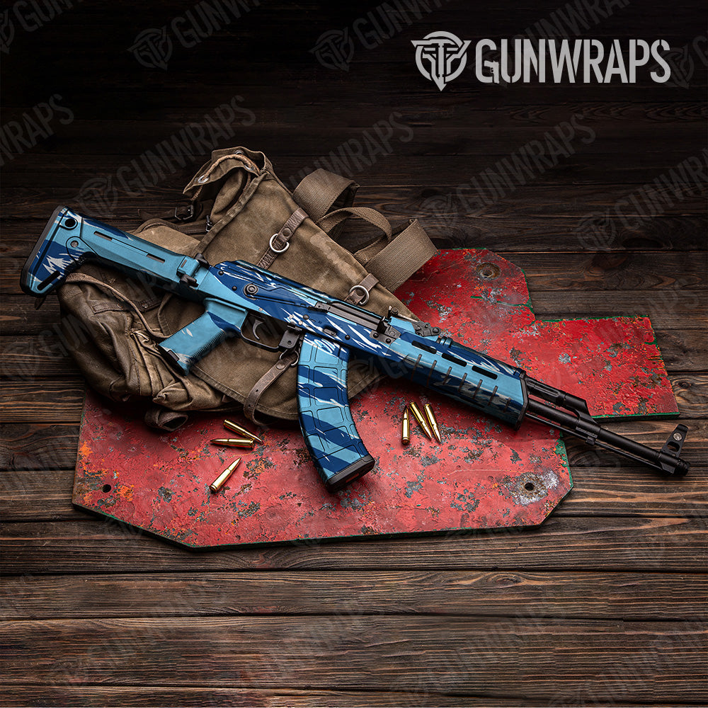 AK 47 Shredded Baby Blue Camo Gun Skin Vinyl Wrap