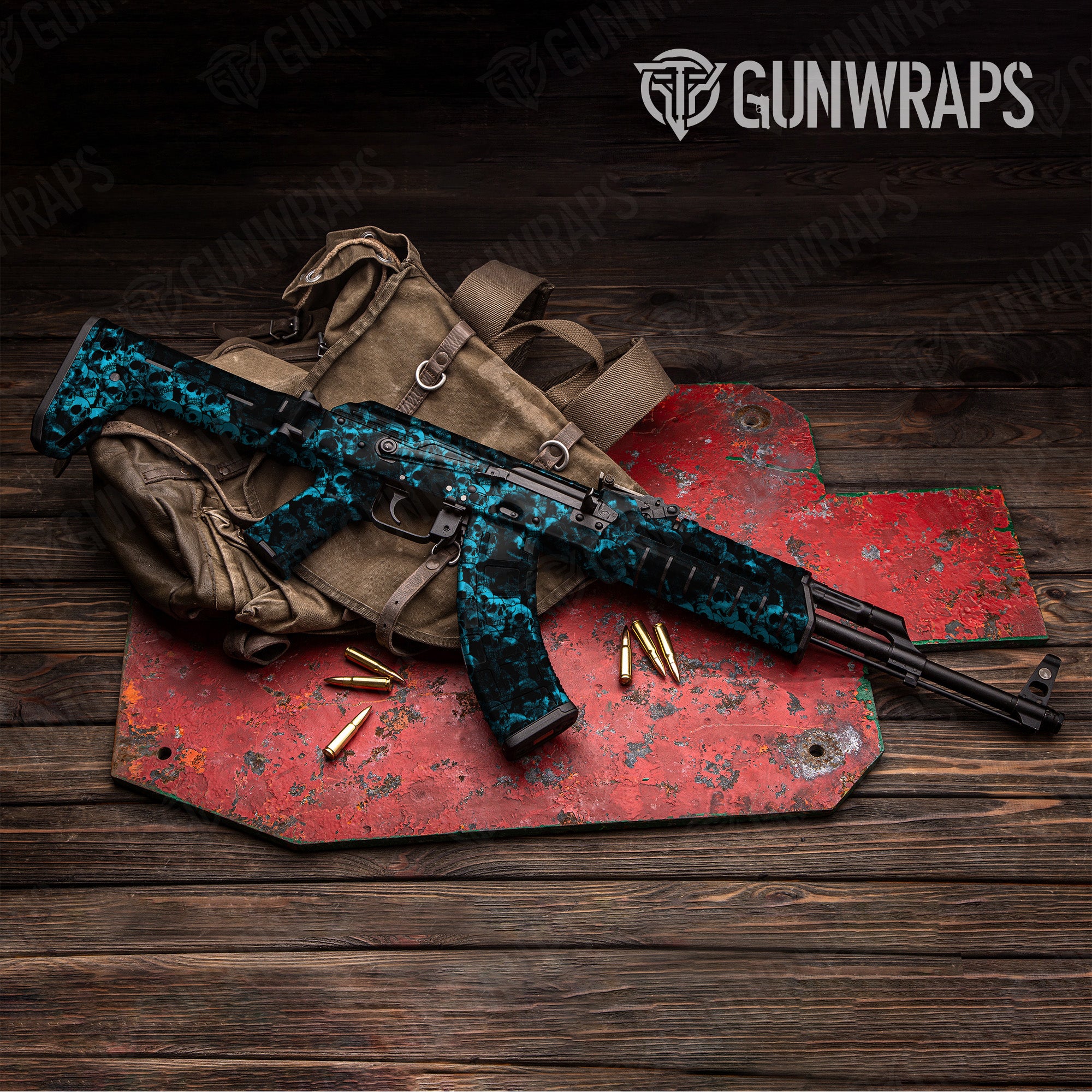 AK 47 Skull Cyan Gun Skin Vinyl Wrap