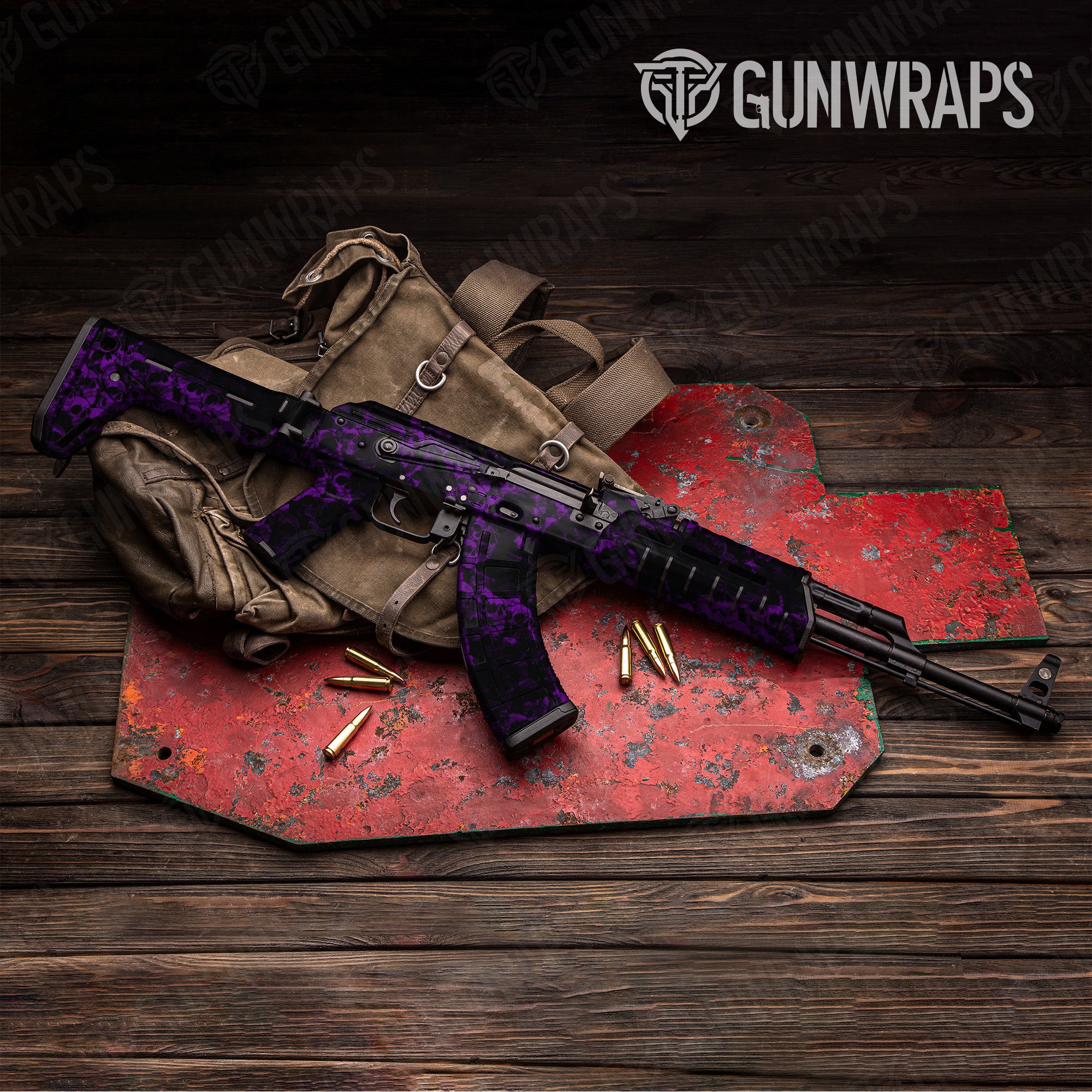 AK 47 Skull Purple Gun Skin Vinyl Wrap Online now
