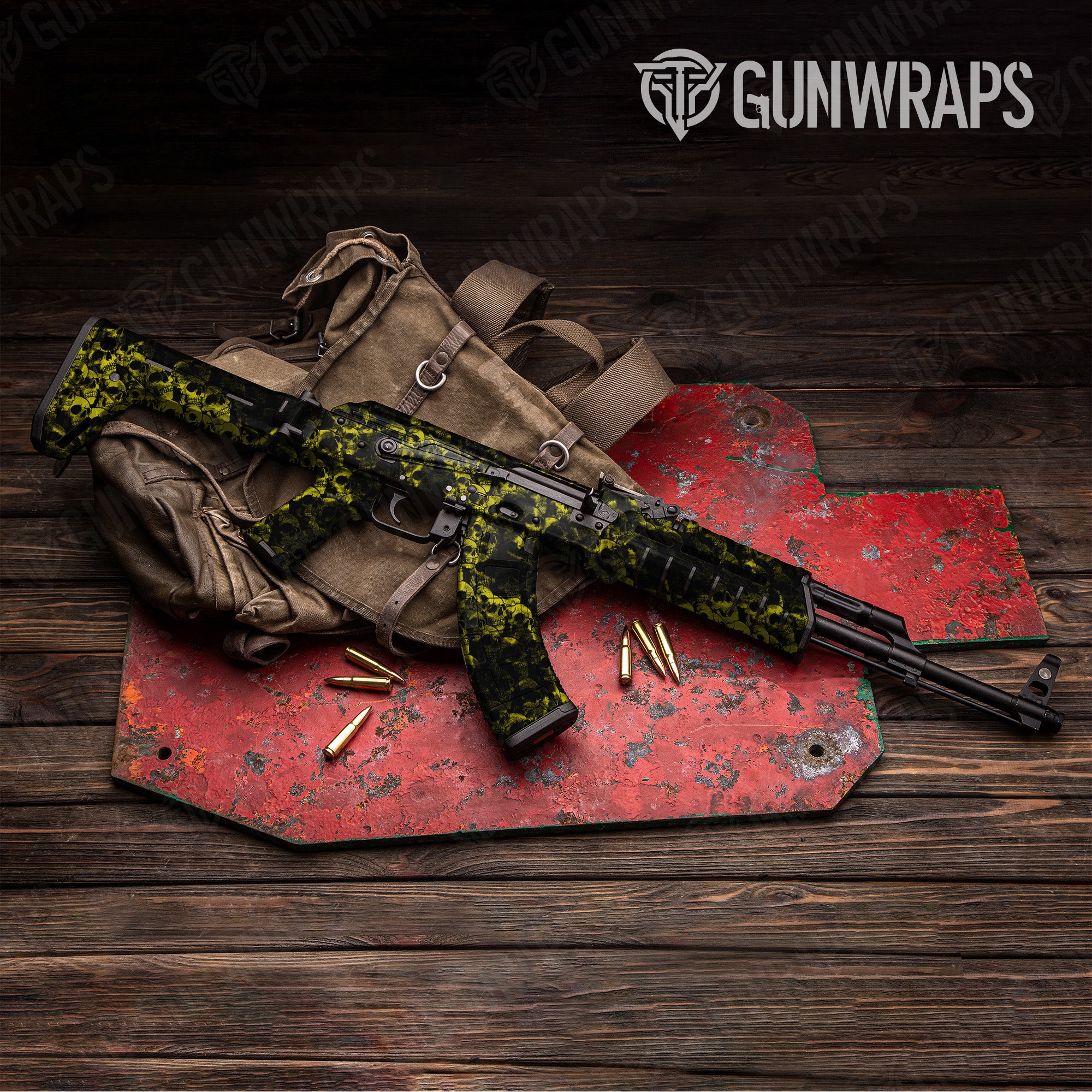 AK 47 Skull Yellow Gun Skin Vinyl Wrap
