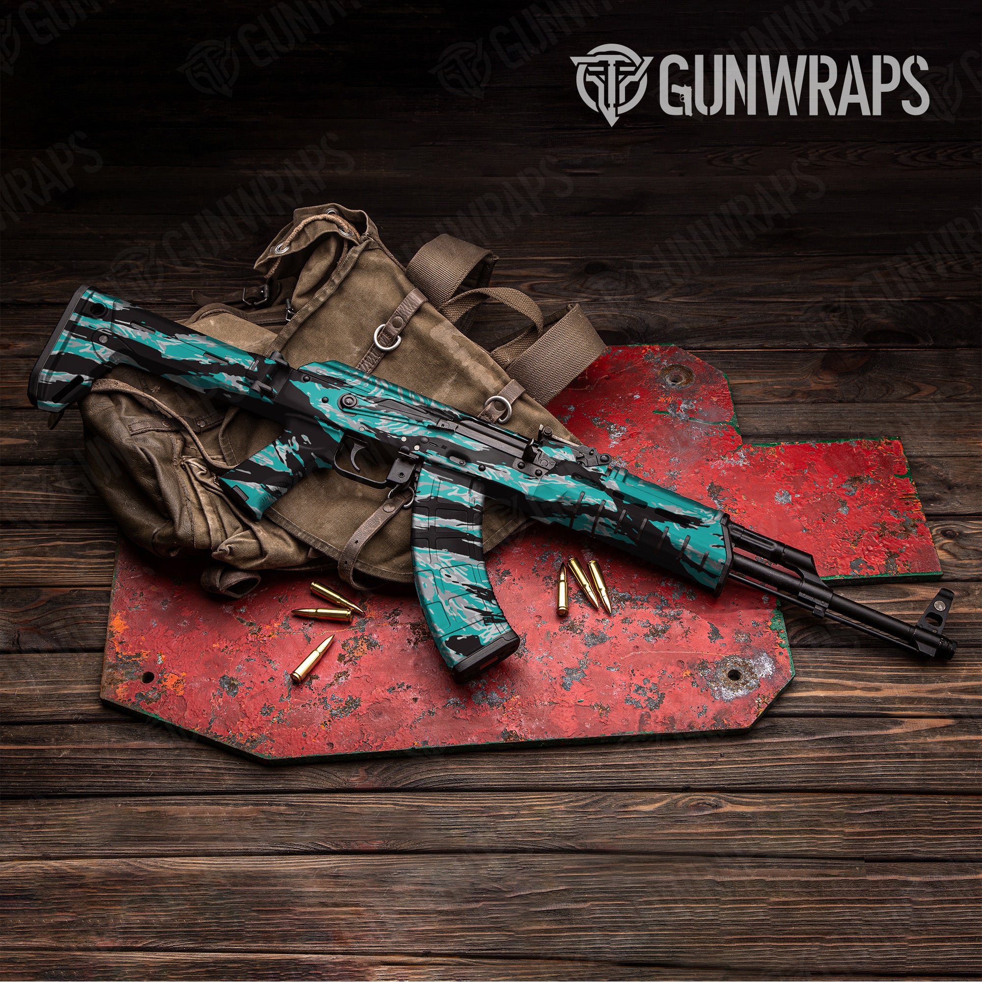 AK 47 Vietnam Tiger Stripe Tiffany Blue Tiger Gun Skin Vinyl Wrap