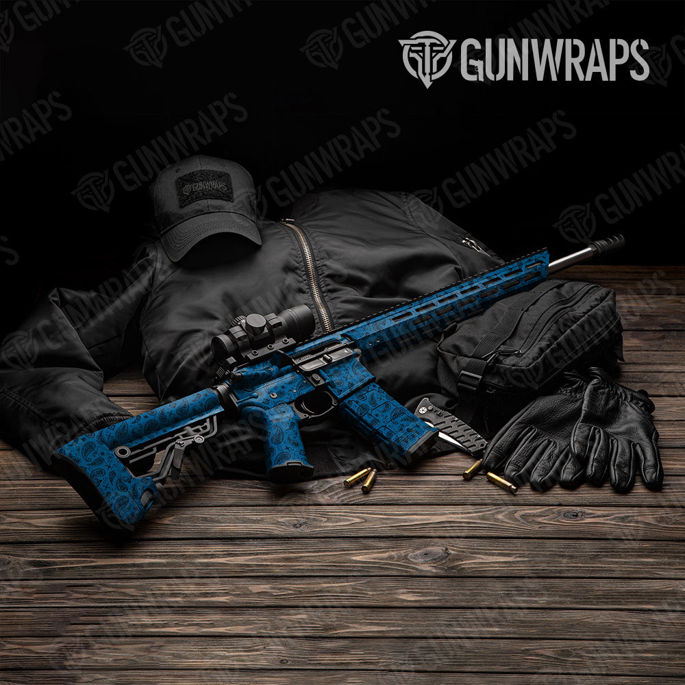 AR 15 Bandana Blue & Black Gun Skin Vinyl Wrap