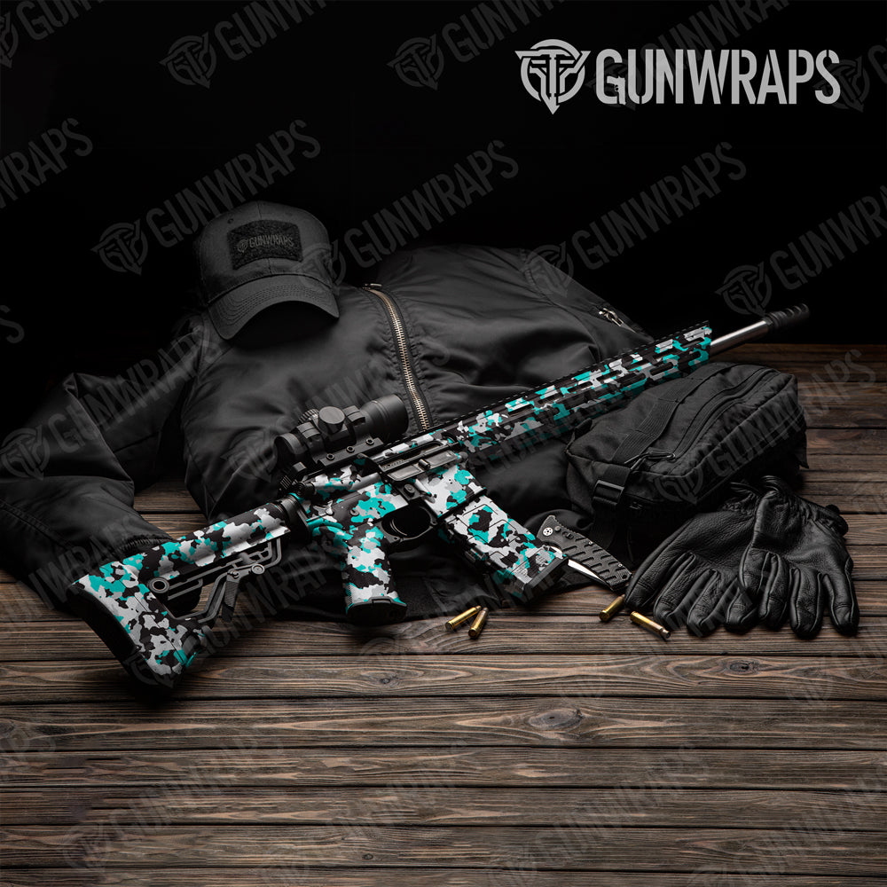AR 15 Cumulus Tiffany Blue Tiger Camo Gun Skin Vinyl Wrap