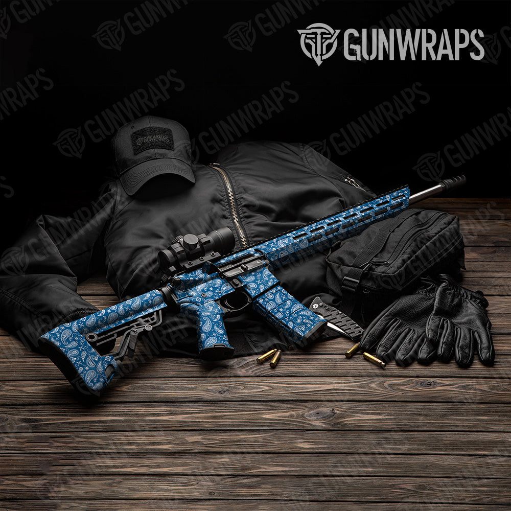 AR 15 Bandana Blue & White Gun Skin Vinyl Wrap on Sale