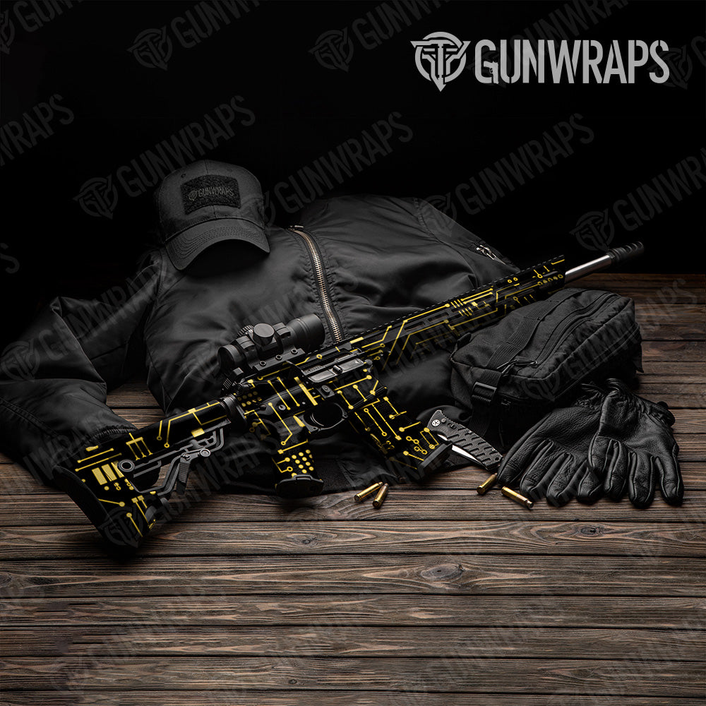 AR 15 Circuit Board Yellow Gun Skin Vinyl Wrap