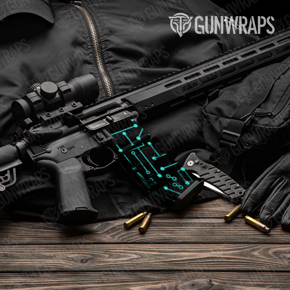 AR 15 Mag & Mag Well Circuit Board Tiffany Blue Gun Skin Vinyl Wrap