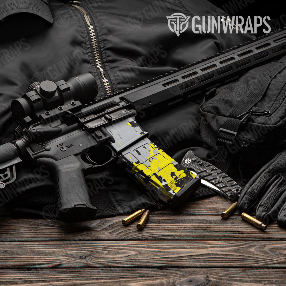 AR 15 Mag & Mag Well Broken Plaid Yellow Camo Gun Skin Vinyl Wrap Online