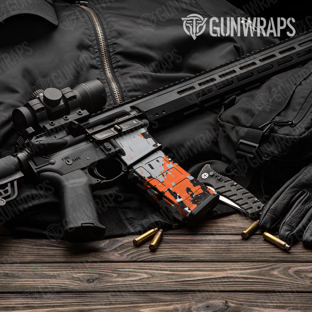 AR 15 Mag & Mag Well Broken Plaid Orange Camo Gun Skin Vinyl Wrap