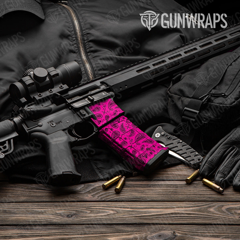 AR 15 Mag & Mag Well Bandana Magenta & Black Gun Skin Vinyl Wrap
