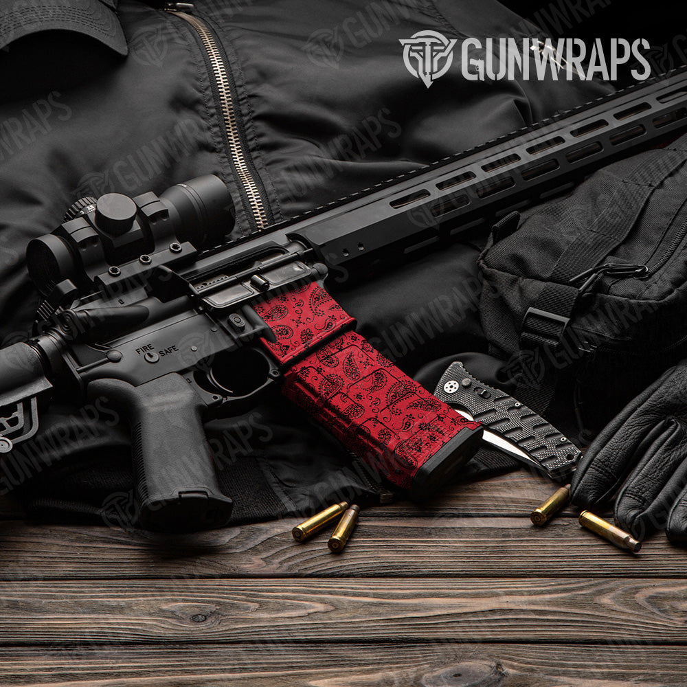 AR 15 Mag & Mag Well Bandana Red & Black Gun Skin Vinyl Wrap