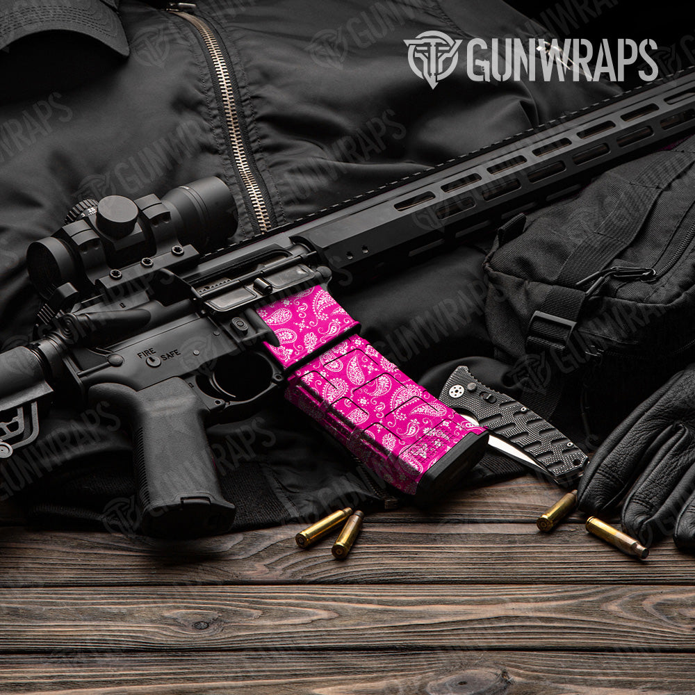 AR 15 Mag & Mag Well Bandana Magenta & White Gun Skin Vinyl Wrap