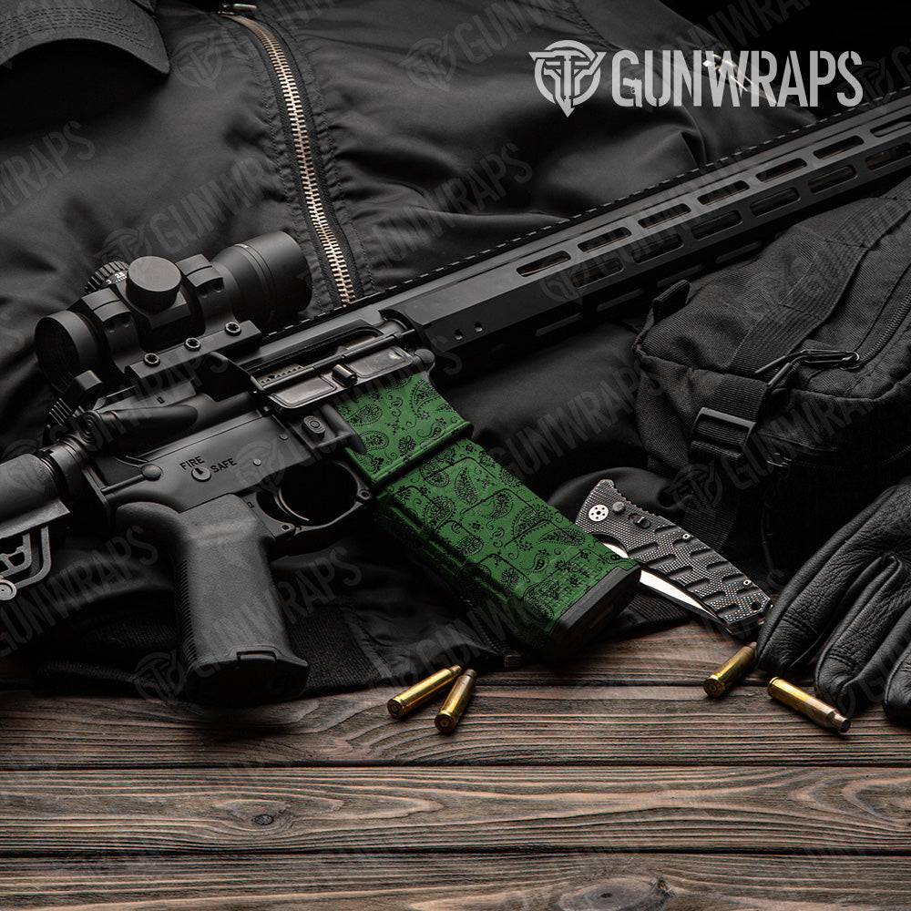 AR 15 Mag & Mag Well Bandana Green & Black Gun Skin Vinyl Wrap
