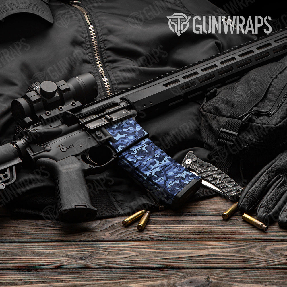 AR 15 Mag & Mag Well Classic Blue Urban Night Camo Gun Skin Vinyl Wrap