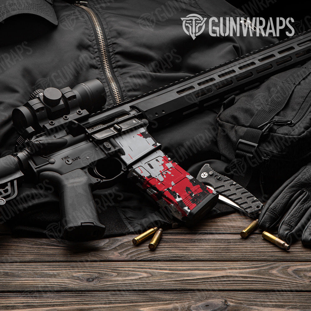 AR 15 Mag & Mag Well Broken Plaid Red Camo Gun Skin Vinyl Wrap Hot on Sale