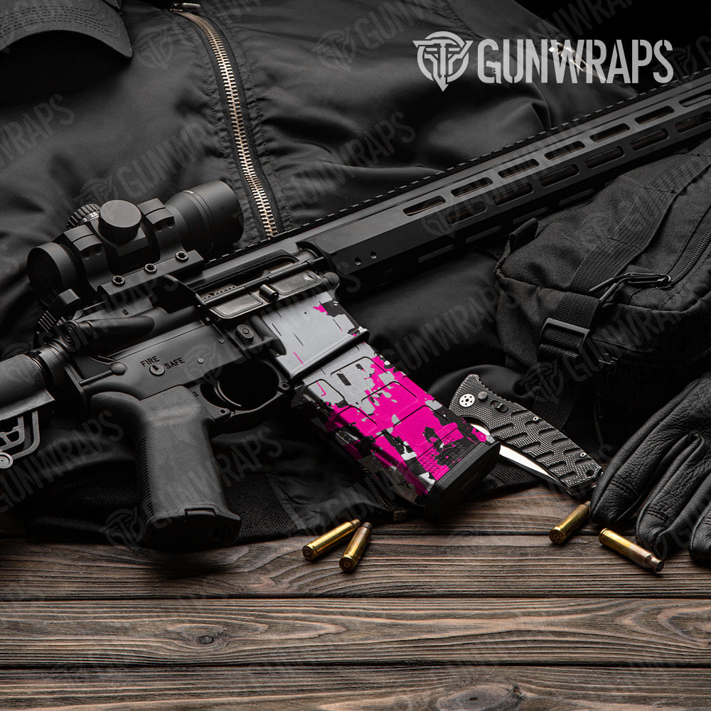 AR 15 Mag & Mag Well Broken Plaid Magenta Camo Gun Skin Vinyl Wrap