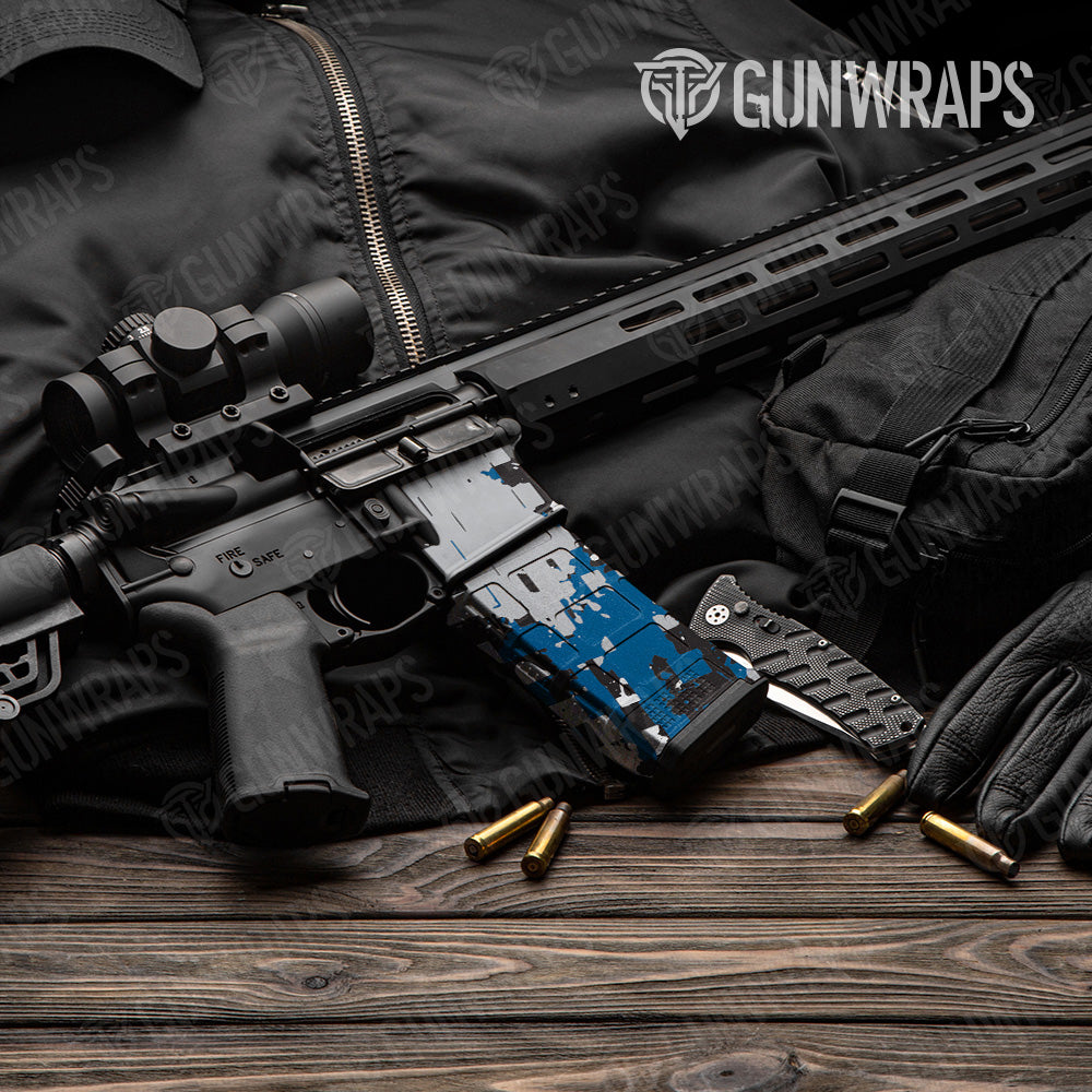 AR 15 Mag & Mag Well Broken Plaid Blue Camo Gun Skin Vinyl Wrap Sale