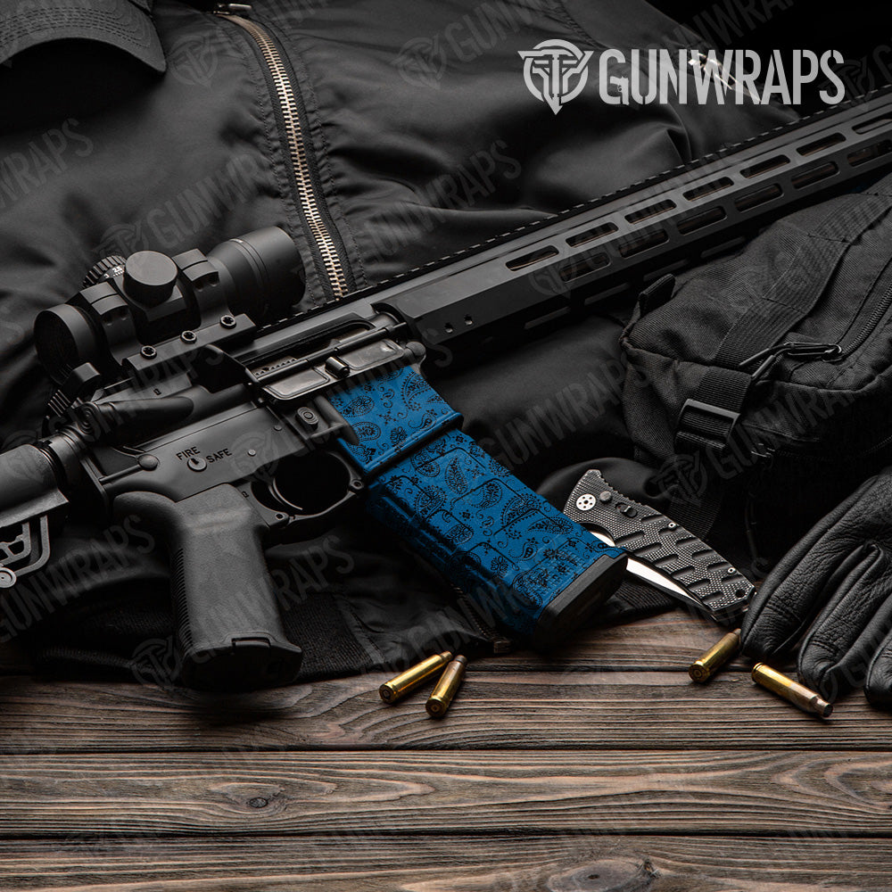 AR 15 Mag & Mag Well Bandana Blue & Black Gun Skin Vinyl Wrap