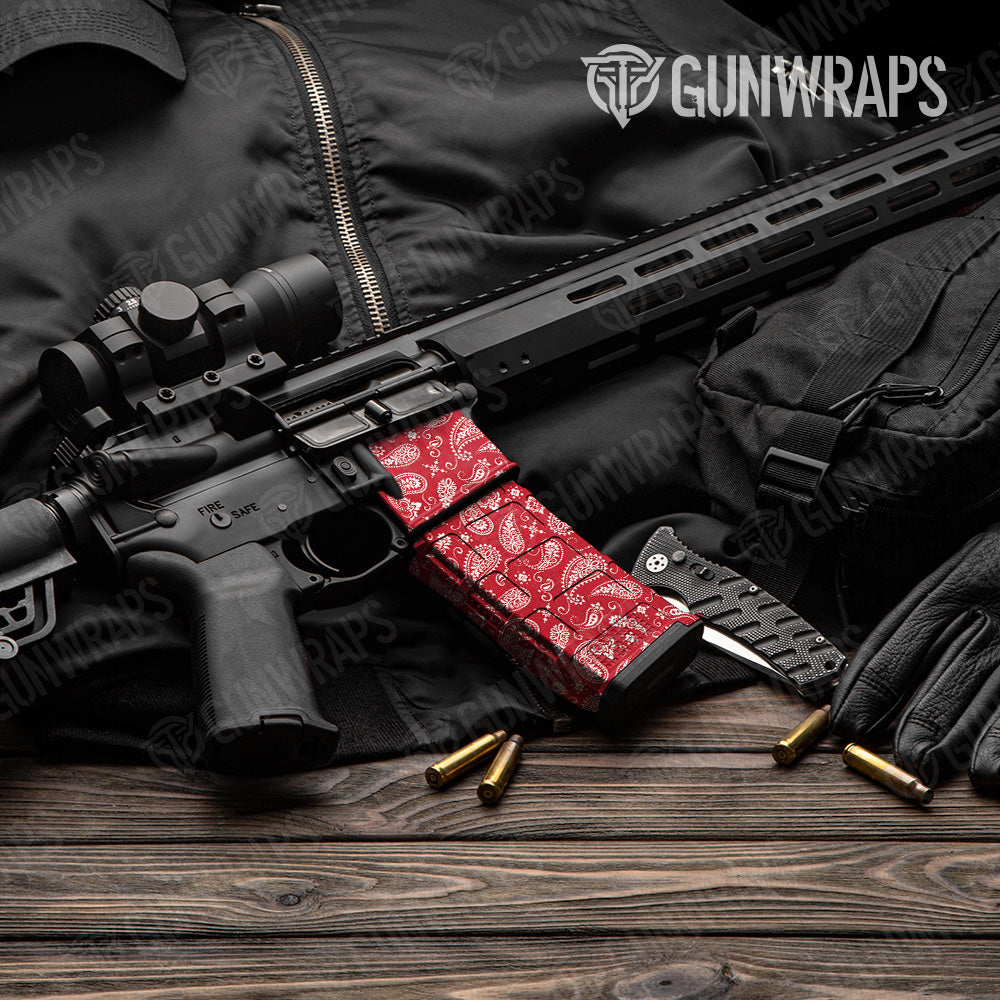 AR 15 Mag & Mag Well Bandana Red & White Gun Skin Vinyl Wrap Fashion