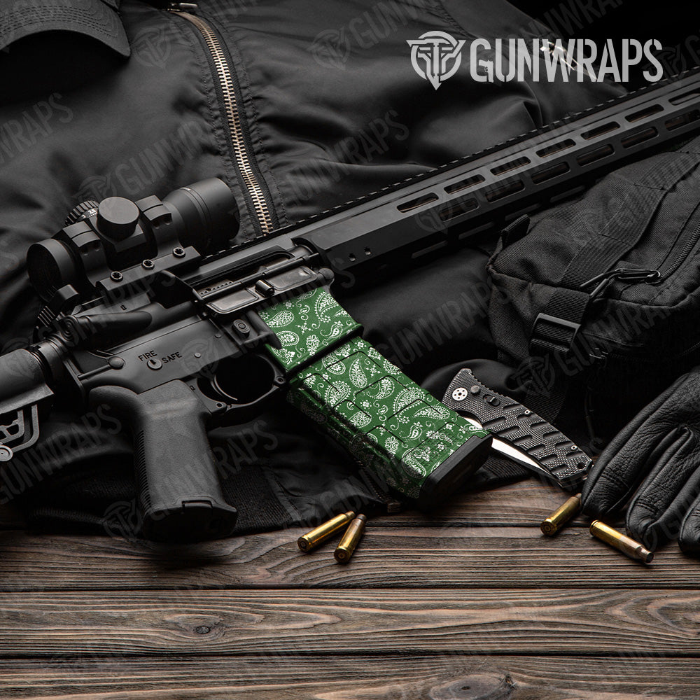 AR 15 Mag & Mag Well Bandana Green & White Gun Skin Vinyl Wrap