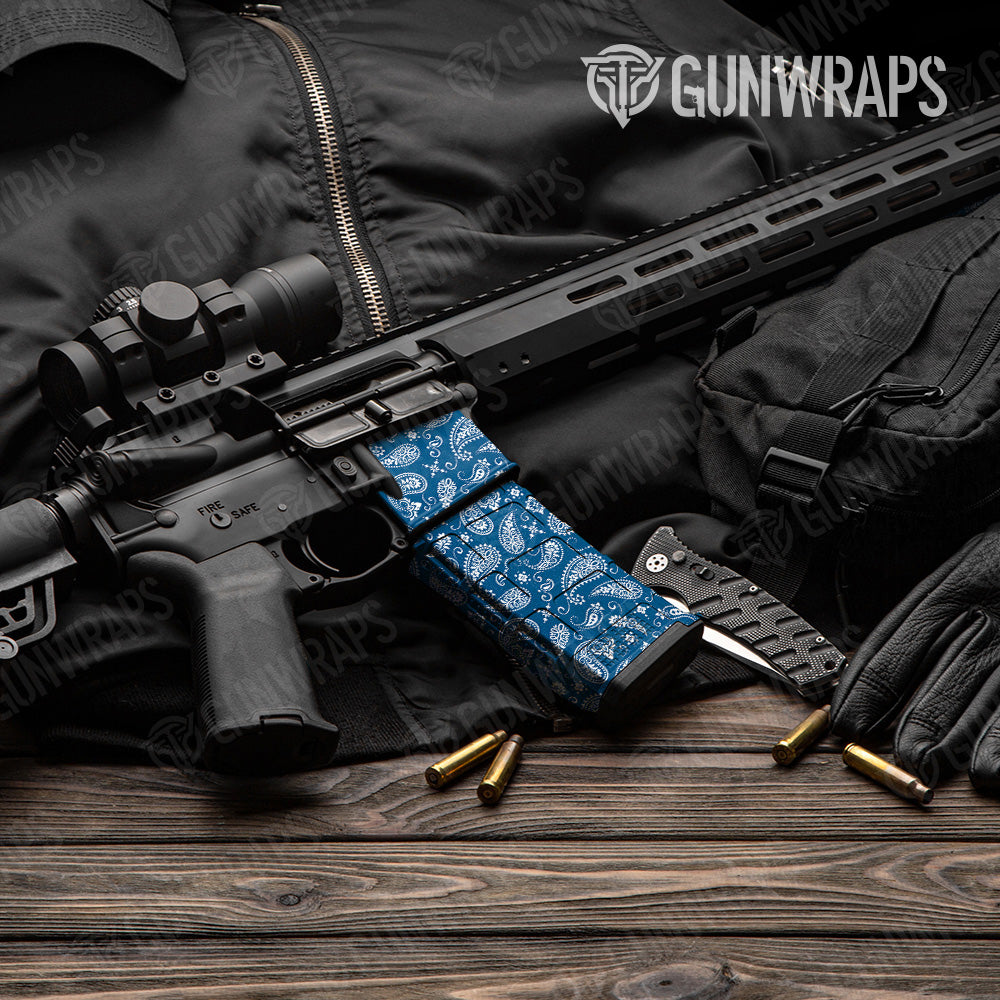AR 15 Mag & Mag Well Bandana Blue & White Gun Skin Vinyl Wrap Online Hot Sale