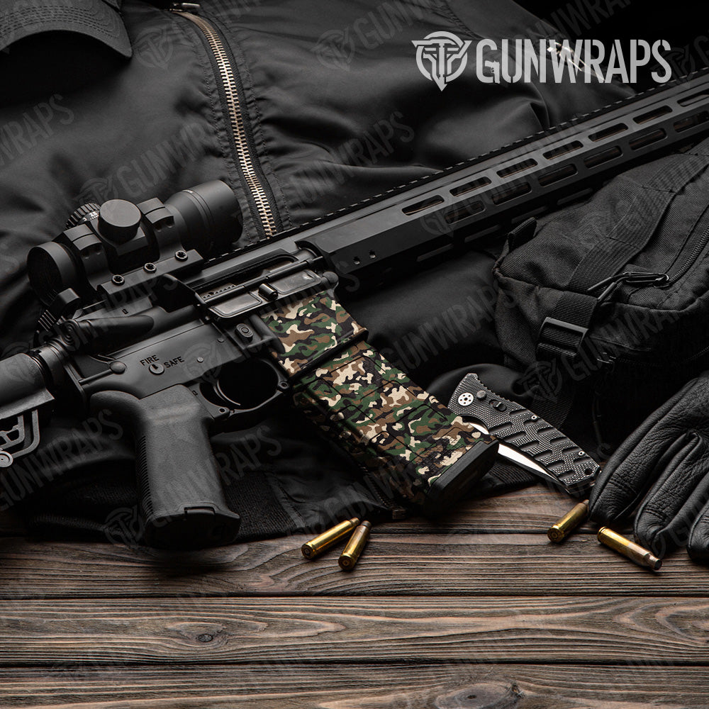 AR 15 Mag & Mag Well Classic Woodland Camo Gun Skin Vinyl Wrap