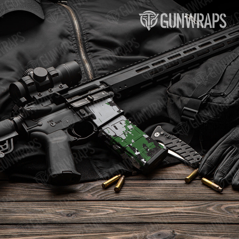 AR 15 Mag & Mag Well Broken Plaid Green Camo Gun Skin Vinyl Wrap