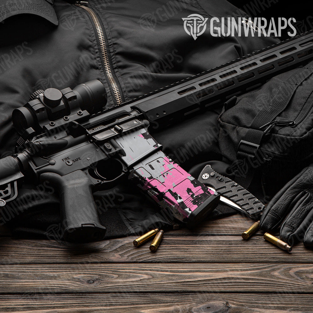 AR 15 Mag & Mag Well Broken Plaid Pink Camo Gun Skin Vinyl Wrap