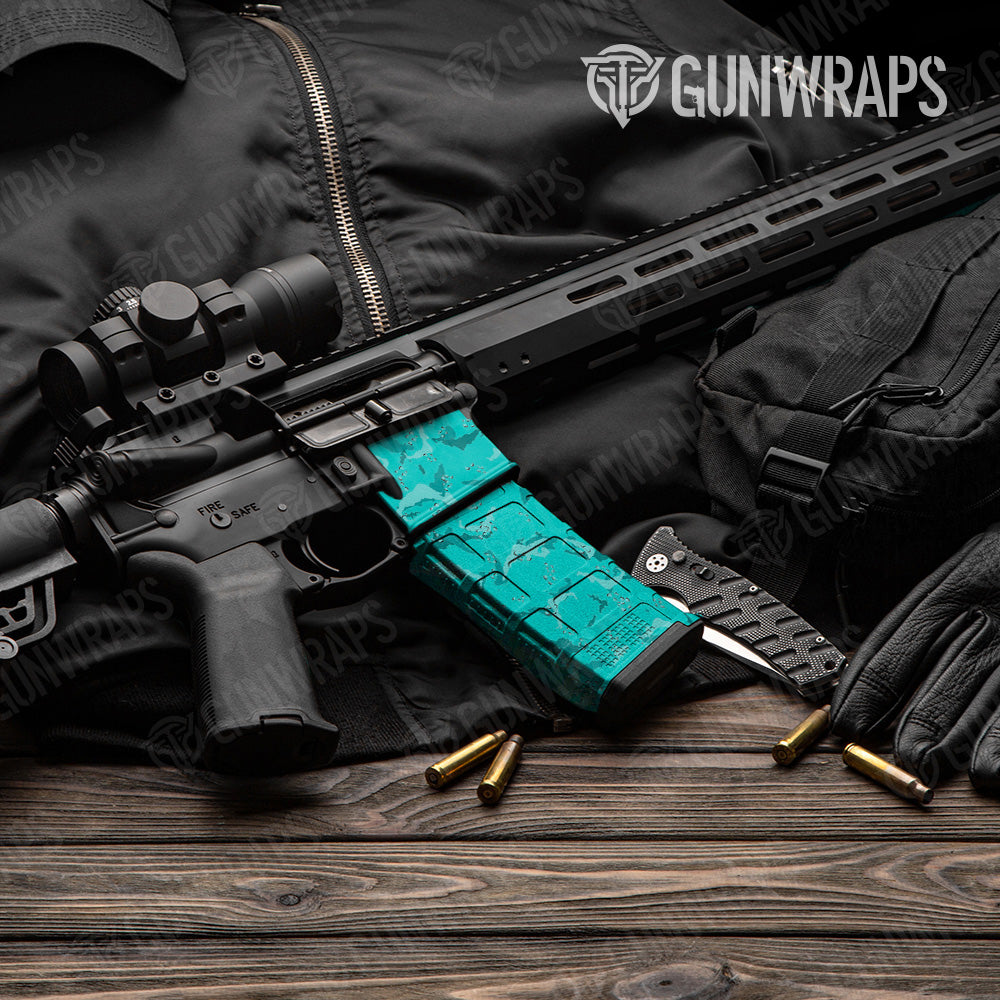 AR 15 Mag & Mag Well Battle Storm Elite Tiffany Blue Camo Gun Skin Vinyl Wrap