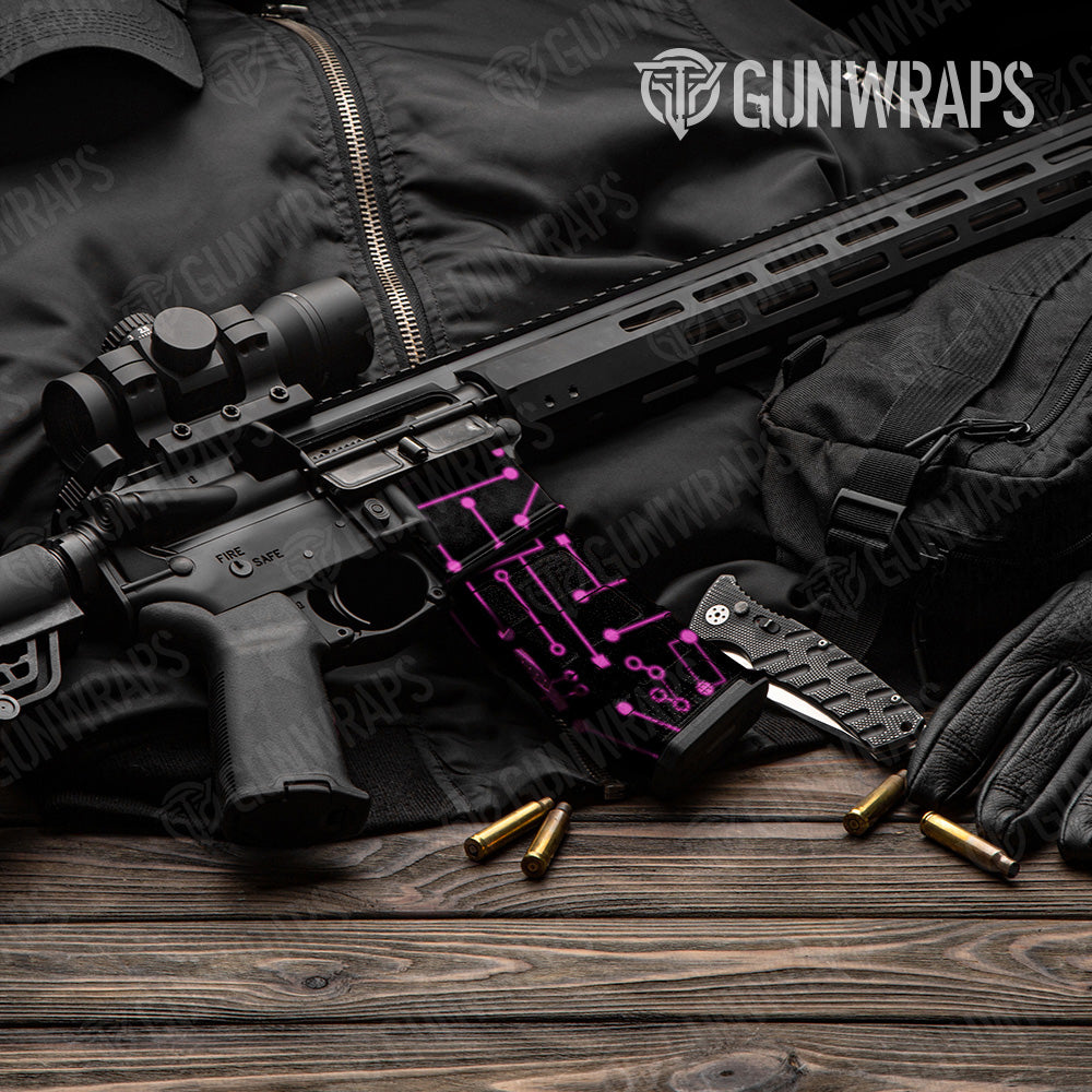 AR 15 Mag & Mag Well Circuit Board Magenta Gun Skin Vinyl Wrap