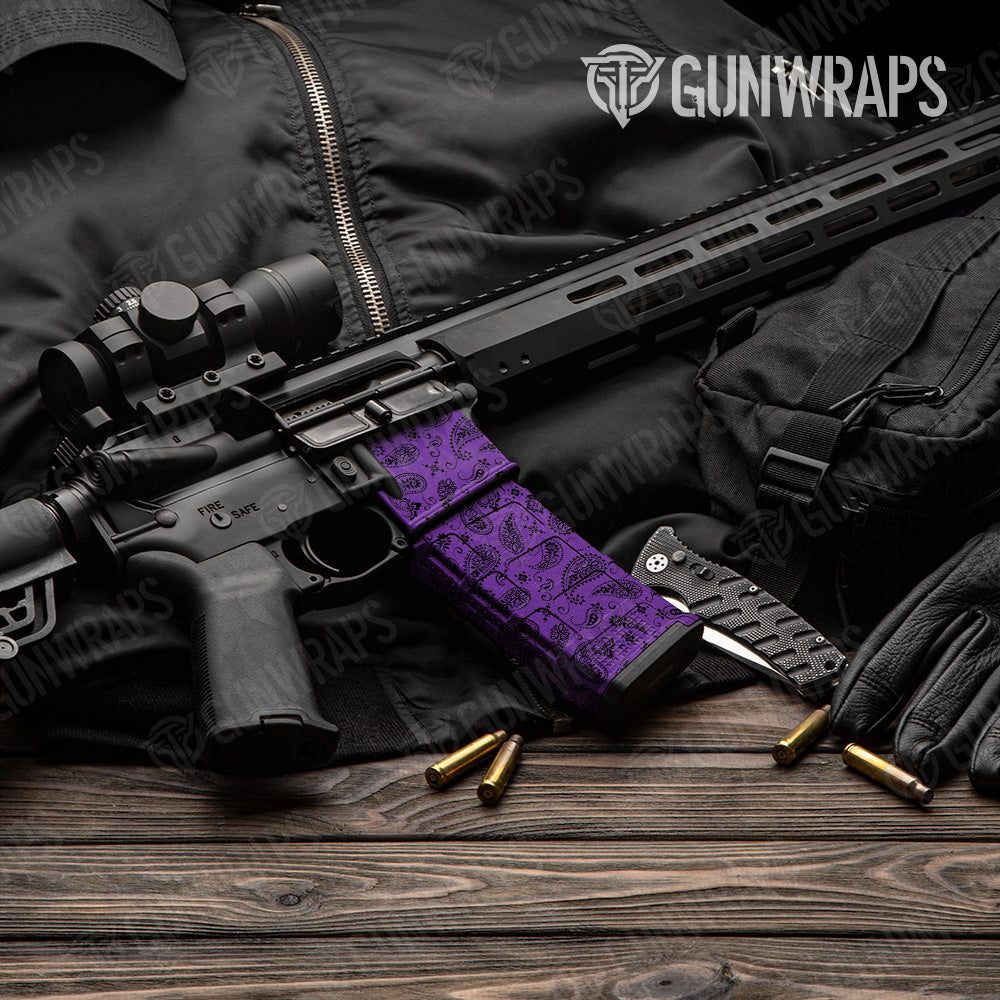 AR 15 Mag & Mag Well Bandana Purple & Black Gun Skin Vinyl Wrap