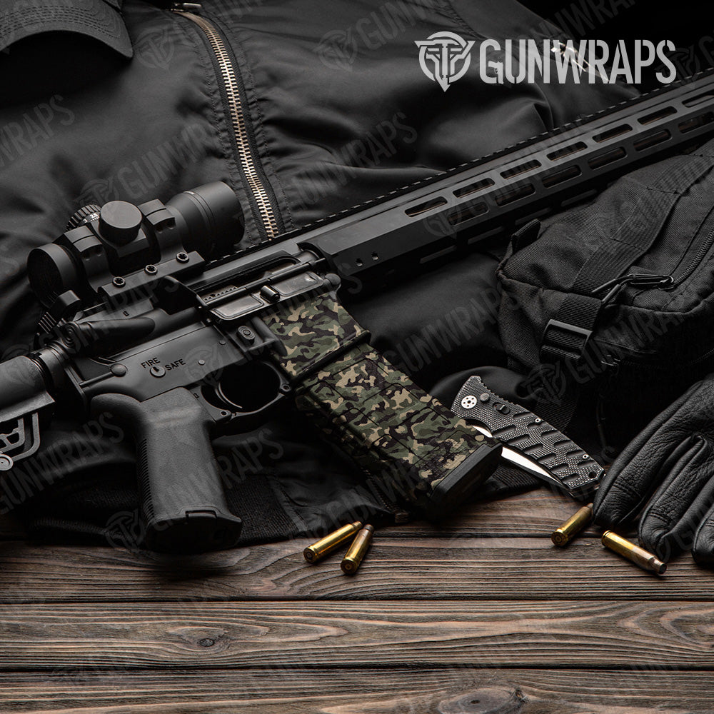 AR 15 Mag & Mag Well Classic Militant Green Camo Gun Skin Vinyl Wrap