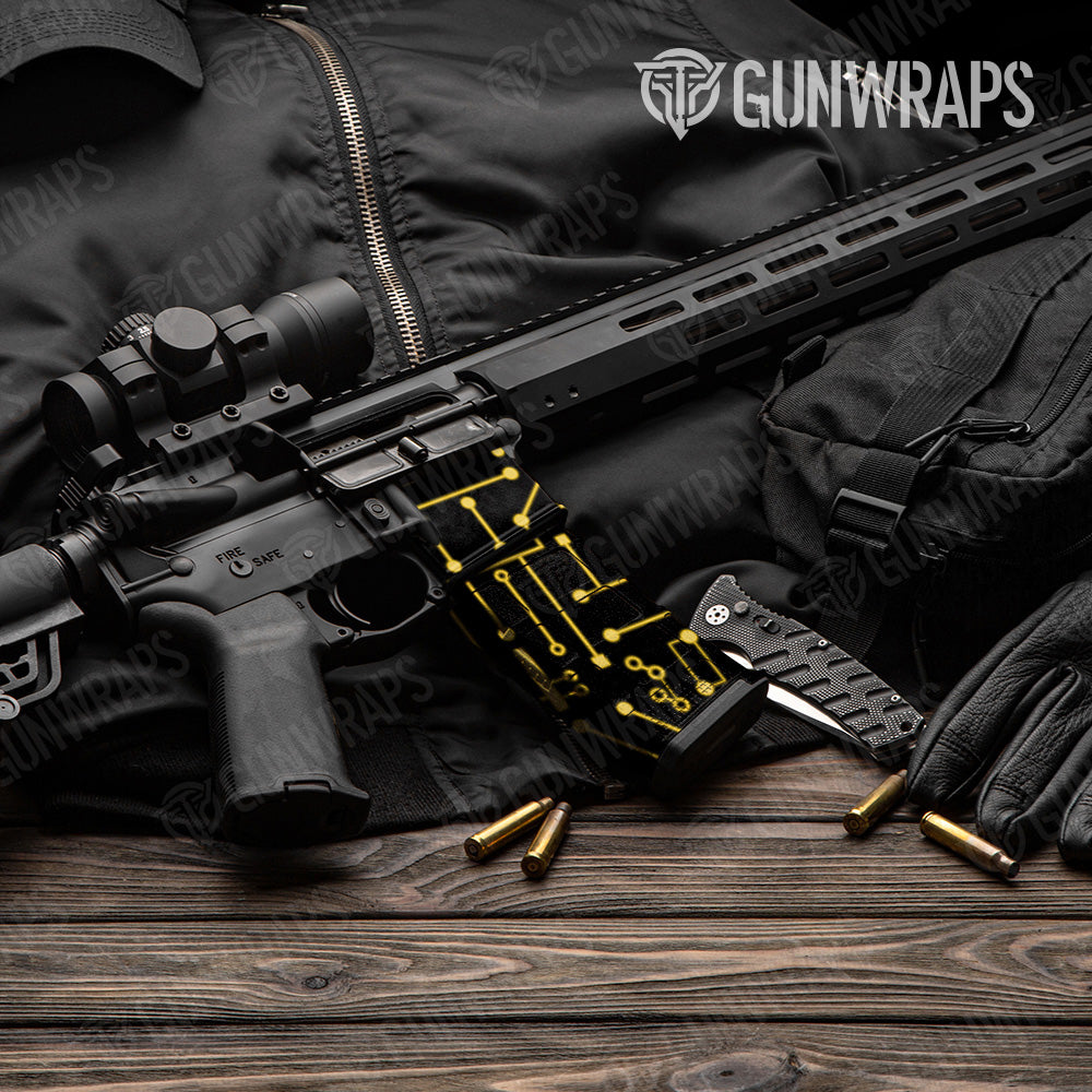 AR 15 Mag & Mag Well Circuit Board Yellow Gun Skin Vinyl Wrap Fashion