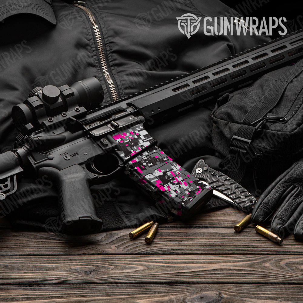 AR 15 Mag & Mag Well Digital Urban Magenta Camo Gun Skin Vinyl Wrap Fashion