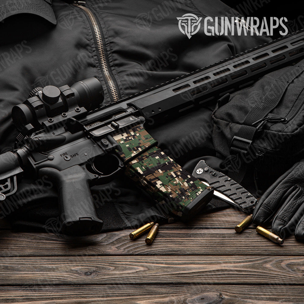 AR 15 Mag & Mag Well Digital Woodland Camo Gun Skin Vinyl Wrap