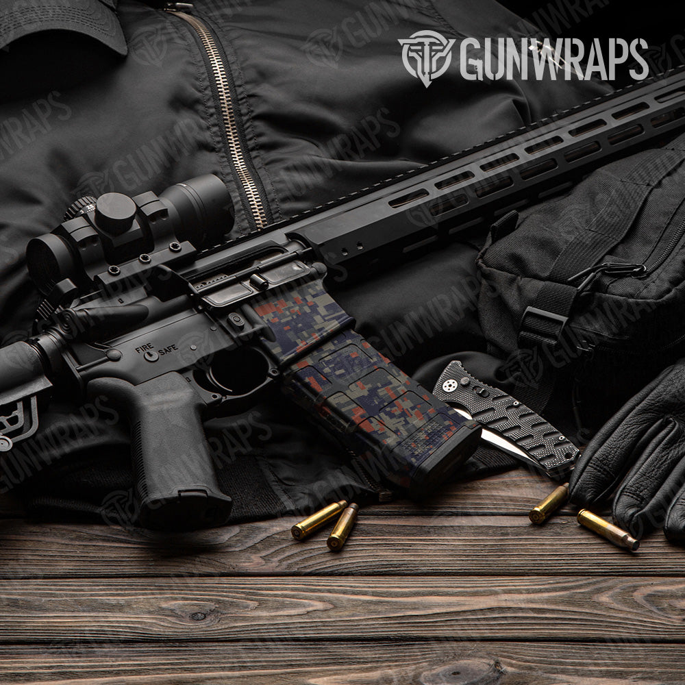 AR 15 Mag & Mag Well Digital Blue Copper Camo Gun Skin Vinyl Wrap