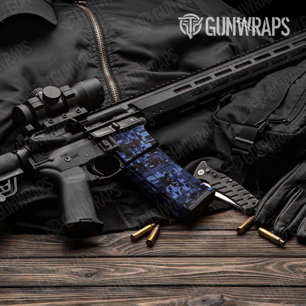 AR 15 Mag & Mag Well Digital Blue Midnight Camo Gun Skin Vinyl Wrap Online now
