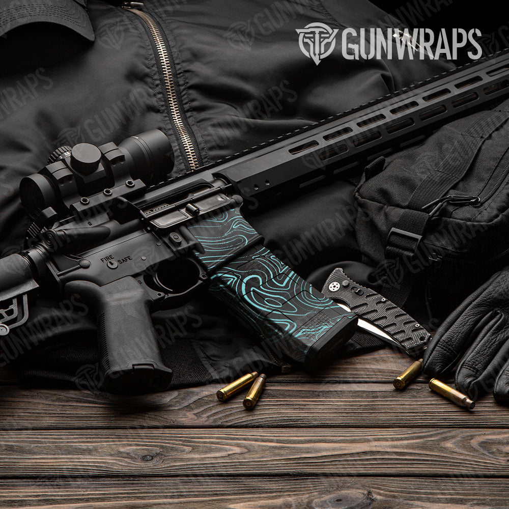 AR 15 Mag & Mag Well Damascus Tiffany Blue Gun Skin Vinyl Wrap Online now