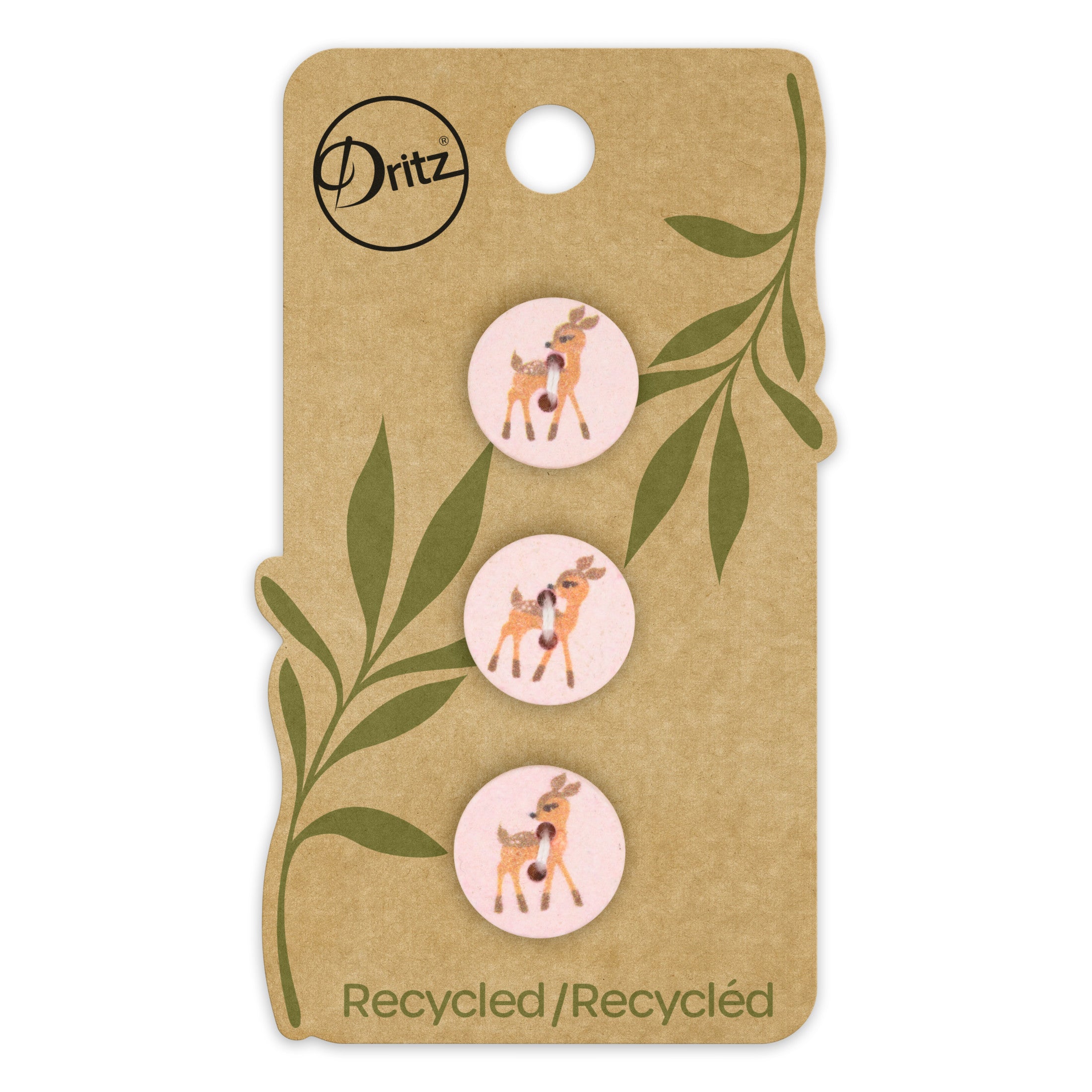 Recycled Cotton Deer Button, 15mm, 3 pc