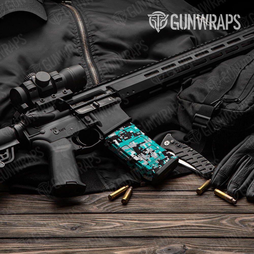 AR 15 Mag Digital Tiffany Blue Tiger Camo Gun Skin Vinyl Wrap