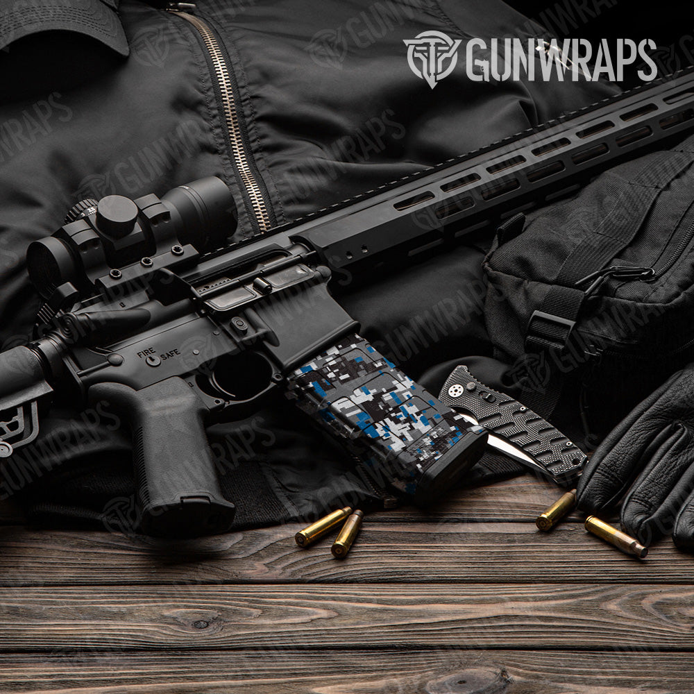 AR 15 Mag Digital Urban Blue Camo Gun Skin Vinyl Wrap on Sale